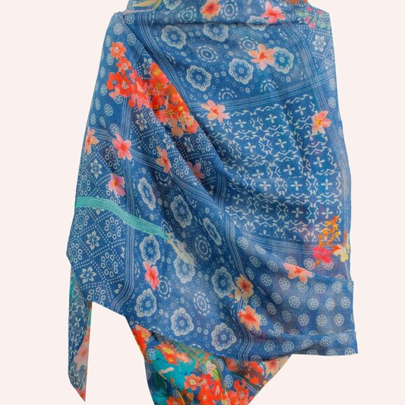 Blue Floral Scarf - Picture 3 of 4